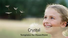  Presentation with joy - Theme enhanced with joy - lovely girl blowing dandelion background and a soft green colored foreground