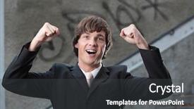  Presentation with great communication skills in business - Beautiful PPT layouts featuring greatjob - portrait of a young handsome backdrop and a  colored foreground