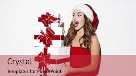  Presentation with santa - Beautiful theme featuring joy christmas - surprised young woman in santa backdrop and a red colored foreground