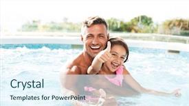  Presentation with family photo - Presentation design having joy journey - photo of happy family father background and a sky blue colored foreground