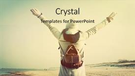  Presentation with vintage retro - Presentation featuring joy journey - woman with hands up wearing background and a soft green colored foreground