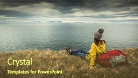  Presentation with elementary school female career day - Presentation theme featuring joy peace hope - female backpacker tourist in icleand background and a tawny brown colored foreground