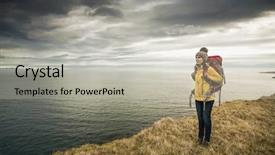  Presentation with tourist - Presentation design consisting of joy peace hope - female backpacker tourist in icleand background and a light gray colored foreground