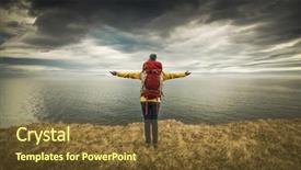  Presentation with rural tourism people adventure - Theme having joy peace hope - female backpacker tourist in icleand background and a tawny brown colored foreground