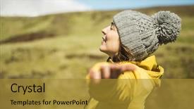  Presentation with contemplating - Presentation design consisting of joy peace hope - woman contemplating a beautiful landscape background and a  colored foreground