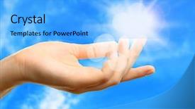  Presentation with joy - Theme consisting of joy spiritual - female hand with sun background and a light blue colored foreground
