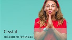  Presentation with praying hands - Presentation design having joy spiritual - middle age senior hispanic woman background and a  colored foreground