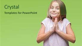  Presentation with praying hands - PPT theme with joy spiritual - young beautiful girl over isolated background and a yellow colored foreground
