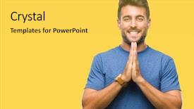  Presentation with mom praying hands - Theme featuring joy spiritual - young handsome man over isolated background and a  colored foreground