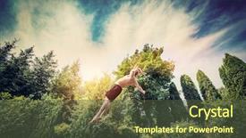  Presentation with spirituality - PPT theme consisting of joy spiritual - young man jumping high background and a tawny brown colored foreground