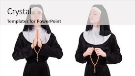  Presentation with nun - PPT theme featuring joy spiritual - young nun isolated background and a white colored foreground
