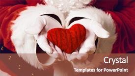  Presentation with santa claus holding scroll paper - Presentation theme featuring joyeuse - santa claus holding red knitted background and a red colored foreground