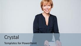  Presentation with elderly woman in nursing - Beautiful PPT theme featuring joyeuse - smiling elderly woman sitting backdrop and a light blue colored foreground