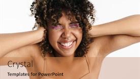  Presentation with joyful - PPT theme consisting of joyful-african-american-girl background and a coral colored foreground