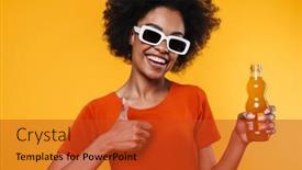  Presentation with african american - PPT theme having joyful-african-american-girl background and a red colored foreground