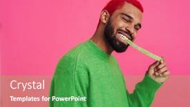  Presentation with joyful - Cool new PPT theme with joyful-african-american-guy-grimacing backdrop and a shamrock green colored foreground