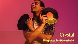  Presentation with vinyl - PPT layouts enhanced with joyful-african-man-wearing-leopard background and a tawny brown colored foreground