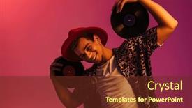  Presentation with vinyl - Presentation theme featuring joyful-african-man-wearing-leopard background and a tawny brown colored foreground