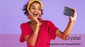  Presentation with years in the making - Audience pleasing slides consisting of joyful african woman in dress backdrop and a crimson colored foreground