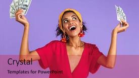  Presentation with dress for success - Slides consisting of joyful african woman in dress background and a crimson colored foreground