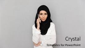  Presentation with arabic woman - PPT layouts with joyful arabic woman in religious background and a light gray colored foreground