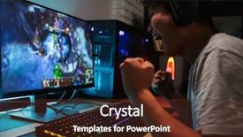  Presentation with video game - Slides with joyful asian teen gamer man background and a tawny brown colored foreground