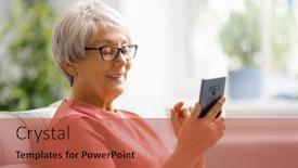  Presentation with joyful - Amazing slide deck having joyful-beautiful-senior-woman backdrop and a red colored foreground