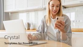  Presentation with joyful - Presentation featuring joyful-blonde-girl-using-laptop background and a soft green colored foreground