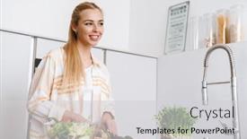  Presentation with joyful - Cool new presentation design with joyful-blonde-woman-smiling backdrop and a  colored foreground