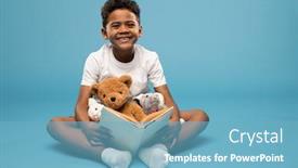  Presentation with elementary - Beautiful slide set featuring joyful-boy-of-elementary-age backdrop and a light blue colored foreground