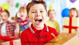  Presentation with security camera access 360 - Beautiful slides featuring joyful boy with giftbox looking backdrop and a crimson colored foreground