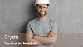  Presentation with sports wear ski goggles - Beautiful slide set featuring joyful-builder-man-in-helmet backdrop and a coral colored foreground