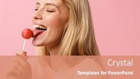  Presentation with lollipop - Presentation design consisting of joyful-charming-blonde-girl-liking background and a coral colored foreground