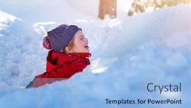  Presentation with happy holidays - Beautiful PPT theme featuring joyful-child-in-the-snow backdrop and a light blue colored foreground