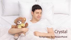  Presentation with teddy bear - Audience pleasing presentation theme consisting of joyful childish guy sleeping peacefully backdrop and a lemonade colored foreground