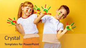  Presentation with children education - PPT layouts having joyful children with paints background and a yellow colored foreground