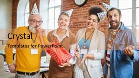  Presentation with birthday 40 - Amazing theme having joyful colleagues in birthday caps backdrop and a  colored foreground