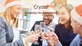  Presentation with christmas party - Colorful slide set enhanced with joyful colleagues toasting with champagne at corporate christmas party backdrop and a lemonade colored foreground