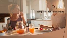  Presentation with joyful - Audience pleasing theme consisting of joyful-couple-having-breakfast-together backdrop and a coral colored foreground