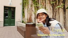  Presentation with asian music - Presentation theme enhanced with joyful-cute-asian-girl-wearing background and a tawny brown colored foreground