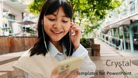  Presentation with asian music - Presentation design featuring joyful-cute-asian-girl background and a coral colored foreground