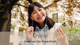  Presentation with asian music - Slide deck consisting of joyful-cute-asian-girl background and a coral colored foreground