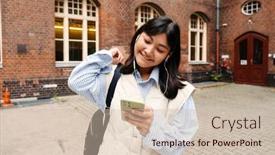  Presentation with asian music - PPT theme featuring joyful-cute-asian-girl background and a soft green colored foreground