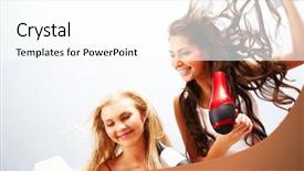  Presentation with females - Colorful presentation theme enhanced with joyful females drying their hair backdrop and a pink colored foreground