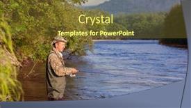  Presentation with pink river - Presentation design consisting of joyful fisherman on a mountain river catches of salmon pink salmon far east russia background and a tawny brown colored foreground