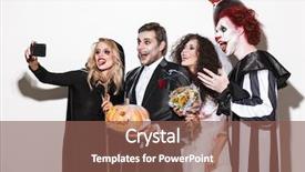  Presentation with scary halloween - Presentation with joyful friends dressed in scary background and a violet colored foreground