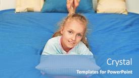 Presentation with childhood - Audience pleasing presentation design consisting of joyful-funny-blonde-girl-lying backdrop and a teal colored foreground
