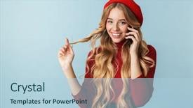  Presentation with red and blue smoke - Theme enhanced with joyful girl 20s wearing red background and a light blue colored foreground