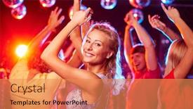  Presentation with night club - Presentation design consisting of joyful girl dancing in night club with her friends on background background and a coral colored foreground