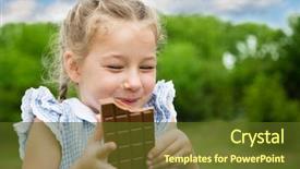  Presentation with joyful - Presentation design having joyful girl eating chocolate background and a tawny brown colored foreground
